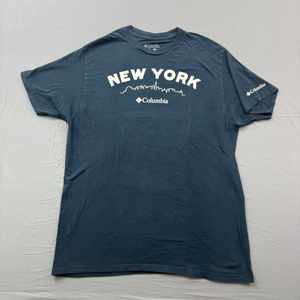 Columbia Mens New York Skyline Graphic T-Shirt Navy Blue XL Short Sleeve Cotton
